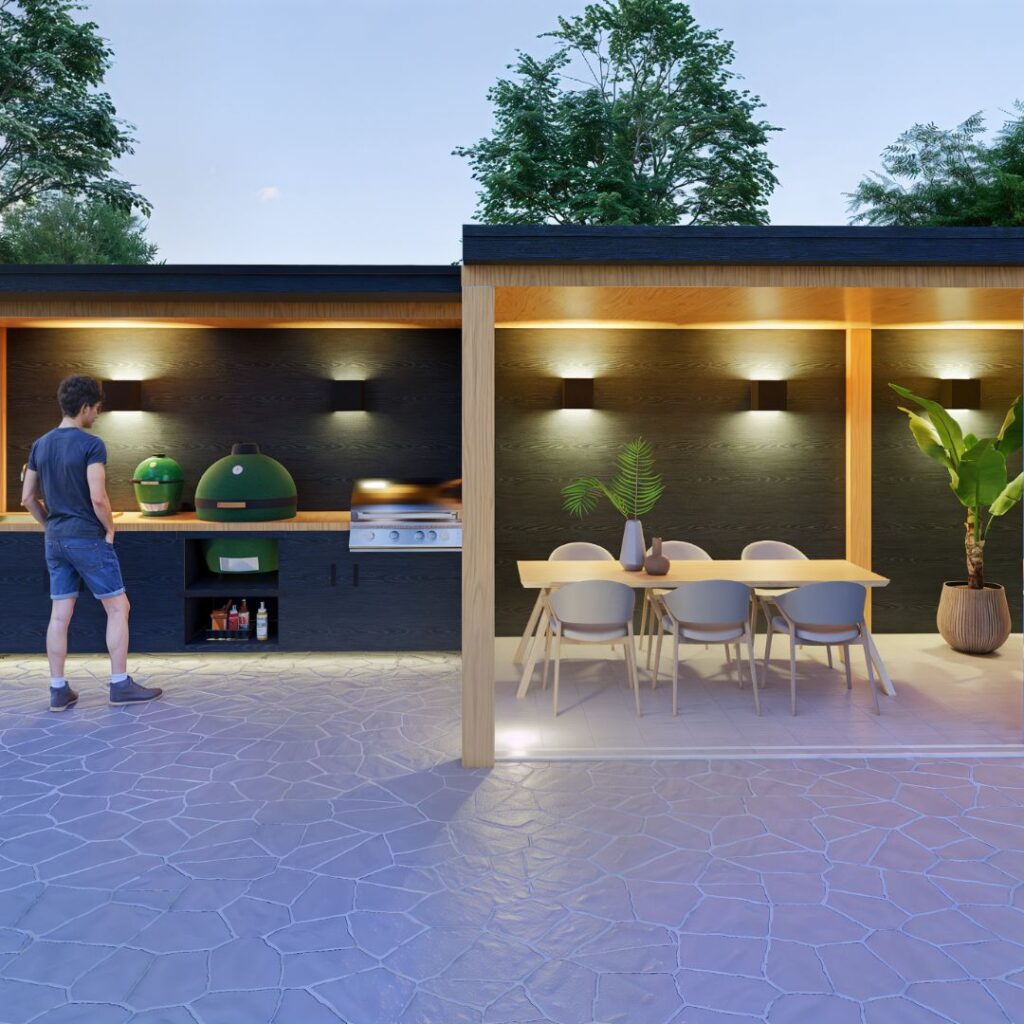 Buitenkeuken met veranda visualisatie ontwerp