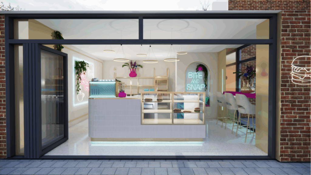 Luxe broodjeszaak van buitenaf met eclectische interieurstijl en een uitnodigende uitstraling