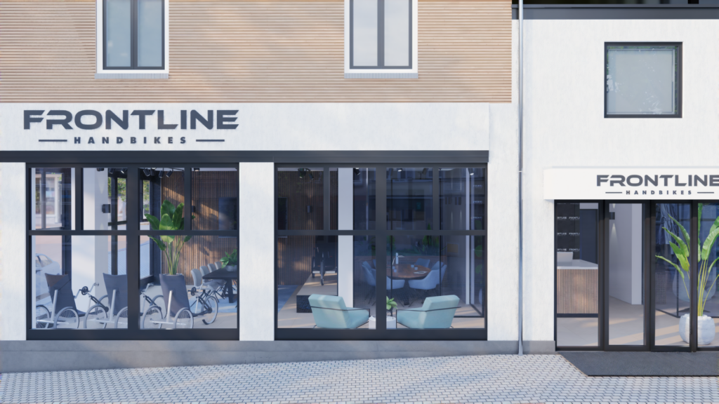 frontline-handbikes-winkelpui-showroom-exterieur-3d-visualisatie